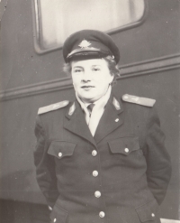 Anna Sazamová at work on the railway in Tábor in the 1960s