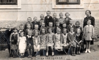 Mother Miloslava Marešová (in a white dress) in a German school, 1939