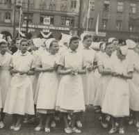 May Day parade during the witness´s secondary school studies, undated