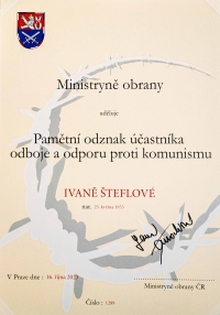 Pamětní odznak účastníka odboje a odporu proti komunismu, vydalo Ministerstvo obrany ČR, 16. 10. 2023