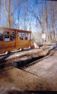 Místo vraždy skupiny odbojářů, na fotografii lze vidět původní hromadný hrob, bratrušovská střelnice, 2025