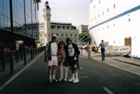 Vincenc Kummer (left) with American jazz trombonist Al Grey and his wife at the Málaga Jazz Festival, 1993