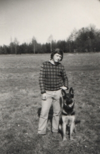 Ladislav Faktor at the training ground with his best friend, a shepherd named Athos, ca. 1973