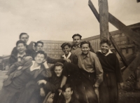 With his classmates from grammar school (centre left), Prague, 1950s
