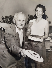 Olga Fikotová with her father after her parents moved to the USA, 1970s