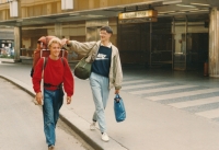Peter Morée, left, leaving after his study stay in Prague, with his classmate Pavel Kejř, June 1985