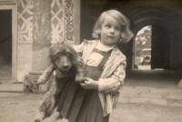 Witness's mother as a child with her favourite dachshund Romšáček, 1930s