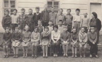 Jaroslav Janešík (second row, far left) in fifth grade, Borovany, 1962