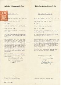 Potvrzení z židovské obce o činnosti otcovy sestry Elisabeth v přeškolovacích kurzech za protektorátu