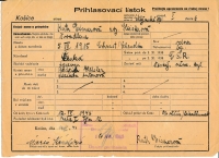 Mother's registration card in Košice during repatriation from the concentration camp in 1945