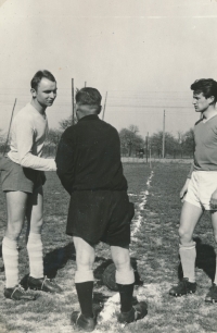 Jaroslav Jirmus (left) as captain of Sport Club Red Star Kněževes