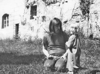 Josef Olšanský with his daughter Linda at Houska Castle, 1974