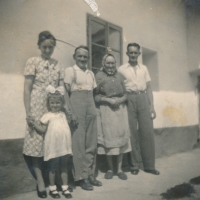 Jarmila Přibylová with with her mother, grandmother and uncles in Moravia, 1943