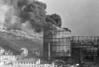 Fire in the gas house of the Michle gasworks, 1961
