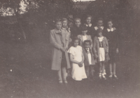 Marie Dvořáková with Martinovka girls, Volhynia, 1940s