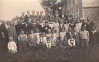 A photo taken in Tři Sekery after a church service, 1947