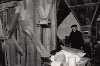 Karel Hladík in his family's confiscated mill, 1984