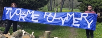 A banner made of nylon with the slogan "Let's create polymers", with which she went to a student demonstration on 17 November 1989