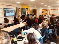 Pupil team recording the witness´s story for the Stories of Our Neighbours project