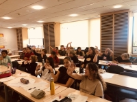 Pupil team recording the witness´s story for the Stories of Our Neighbours project