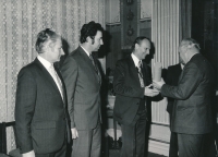 Karel Müller second from the left, Radovan Rychta on the right, CSAV, 1970s