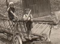 With his sister before leaving for clover, Písečná, 1937
