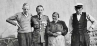 The first post-war reunion of Karel (second from the left) with his parents and brother Mirek, who, as relatives of foreign soldiers, were interned in Svatobořice during the war