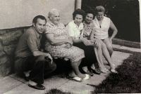 In the garden in Nové Město na Moravě in 1974 with the witness´s mother and sisters