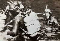 Jiří Janíček at diving work in the 70s