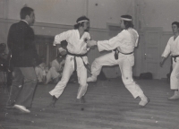 Milan Linhart at the karate club training within TJ Slavoj Karlovy Vary, 1980s
