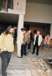 Milan Kozelka with his installation at the Zlín Biennial, 1996