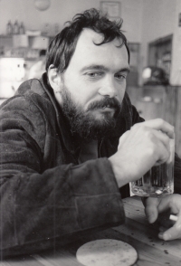 Milan Linhart in a restaurant, 1990s