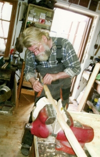 As the mayor of Vyskeř, Jaroslav Obročník made bows with the local boys and taught them to shoot, mid-1990s