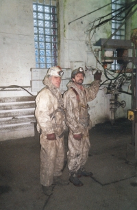 Josef Grobelný (on the left) at work at the Doubrava-North mine