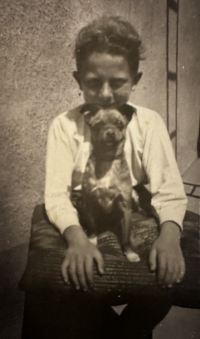 Jiří Loskot with dog, ca. 1938