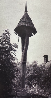 Bell tower in front of the farmhouse in Kozovazy, undated