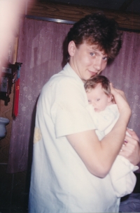Husband Yevgeny Vrublevskij with daughter Anastasia, Prague, 1993