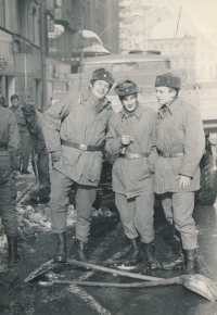 Petr Arnet at the army (first from left), 1968/9