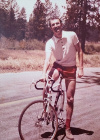 Jiří Petrášek on a bicycle, California, 1970s
