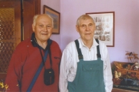 Visiting sculptor Miroslav Raboch (right) in Trhové Sviny, 2015