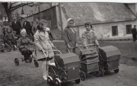 May Day celebrations, Jana Dvořáková (centre) with friends, Hřebečná, early 1960s