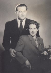 Parents Josef Koranda and Annelies Bendelová, wedding photo, Abertamy, 1952