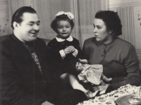 Jana Dvořáková and parents, Hřebečná, 1954