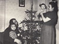 Parents Josef and Annelies Korand, little Jana and younger sister Irena, Hřebečná, Christmas 1957
