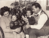 Parents Annelies and Josef Korand, younger sister Irena and little Jana, Hřebečná, Christmas 1958