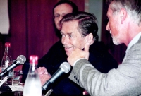 David Lukáš (back left) with then President Václav Havel at a meeting with students, 1999