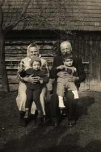 Grandparents Sedláčeks, with Jan at right; 1961
