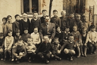 Řetechov one-classroom school; Jan is far right, 1964