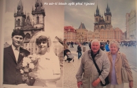 The wedding of Viliam Kun to Jiřina Kratká in 1965 and again sixty years later in front of the Týn Cathedral
