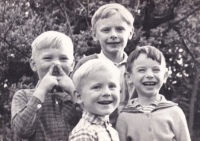 With his brother and cousins in the garden, 1966